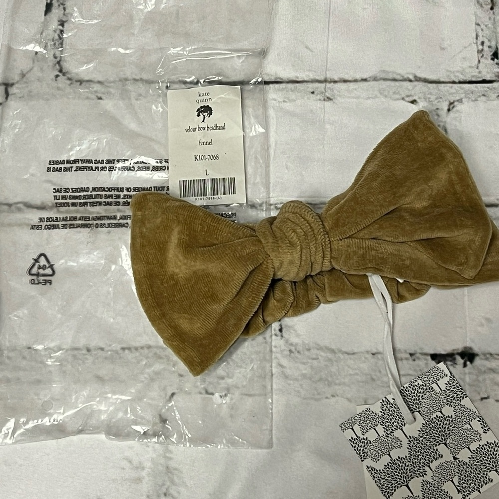 NWT Kate Quinn Fennel Velour Bow Headband Size Large